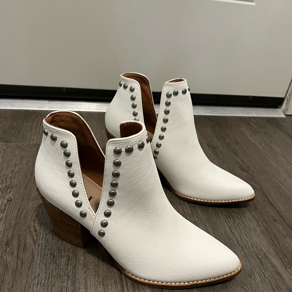 Studded White Ankle Boots